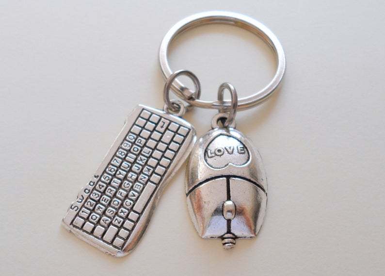 Computer keyboard mouse keychain couple key ring Valentine's Day gift cross-border European and American jewelry