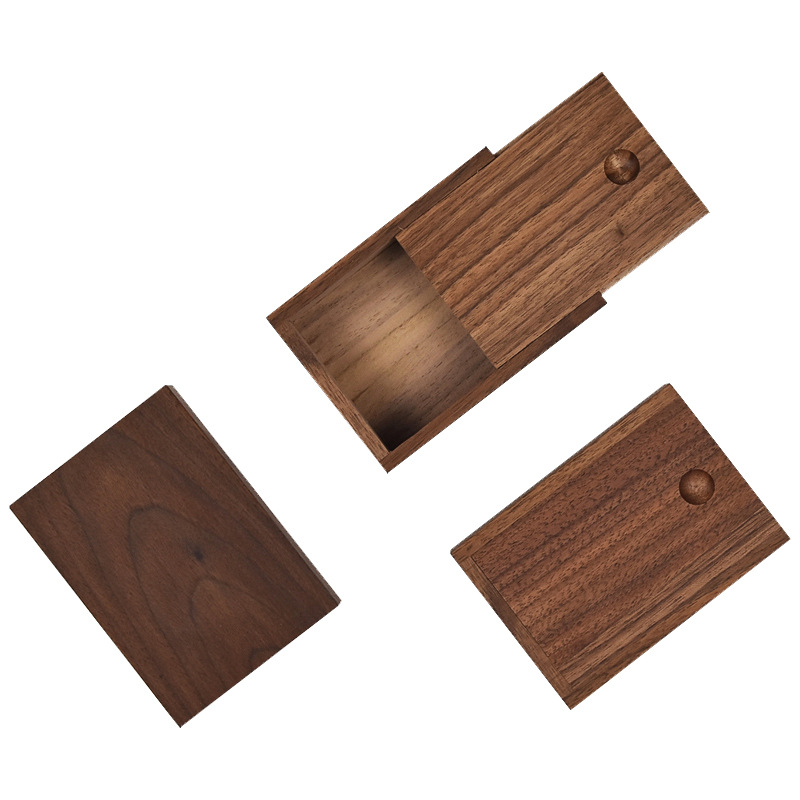 Picture of Original color unpainted black walnut solid wooden box wholesale small size drawable wooden box wooden gift storage box tea packaging box