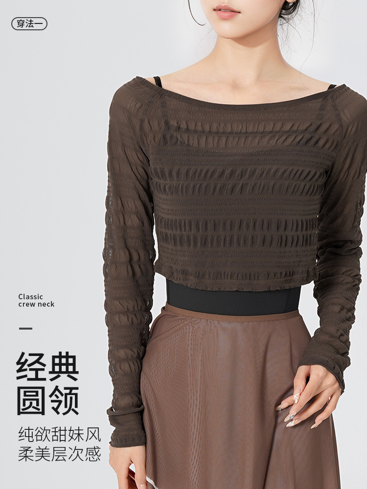 Picture of Ballet Practice Tops for Women, Adult Pile-Up Sleeves, Two-Wear Dance Clothes, Summer Short Teacher Training Body Suits