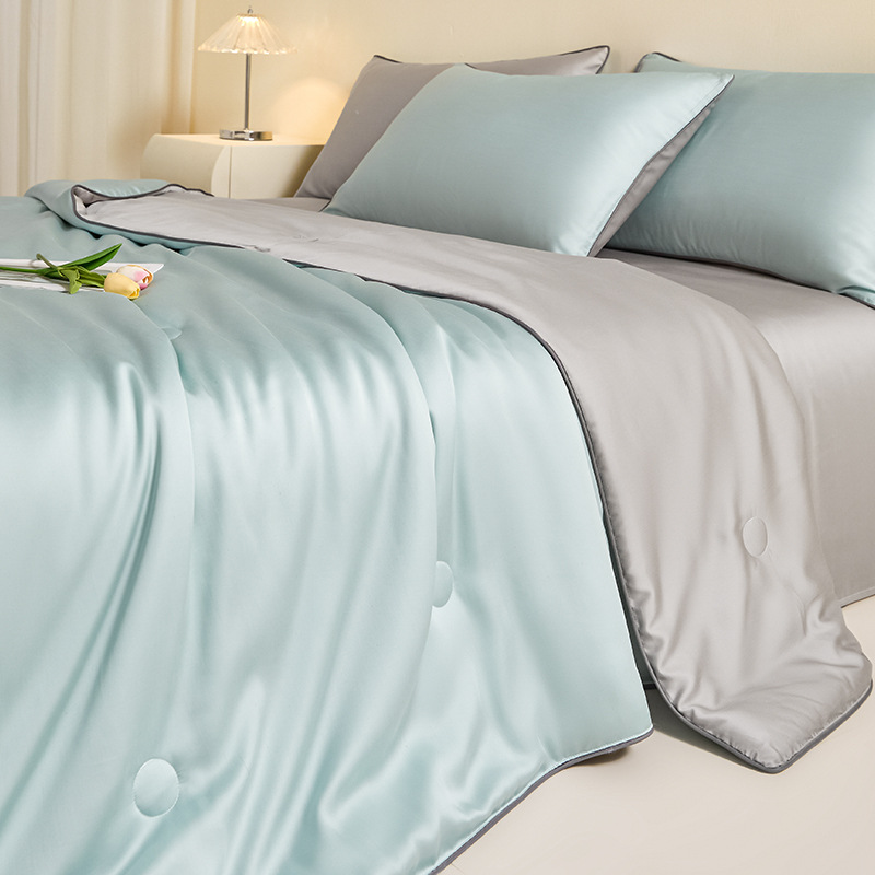 Picture of Lyocell Tencel Summer Quilt Summer Cooling Ice Silk Summer Cooling Quilt Class a Air Conditioning Quilt Machine Washable Thin Quilt Four-Piece Set