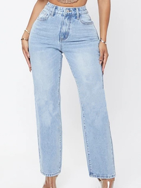 Cross-border Amazon wish European and American foreign trade women's clothing 2025 autumn new casual high-waisted straight-leg denim trousers for women