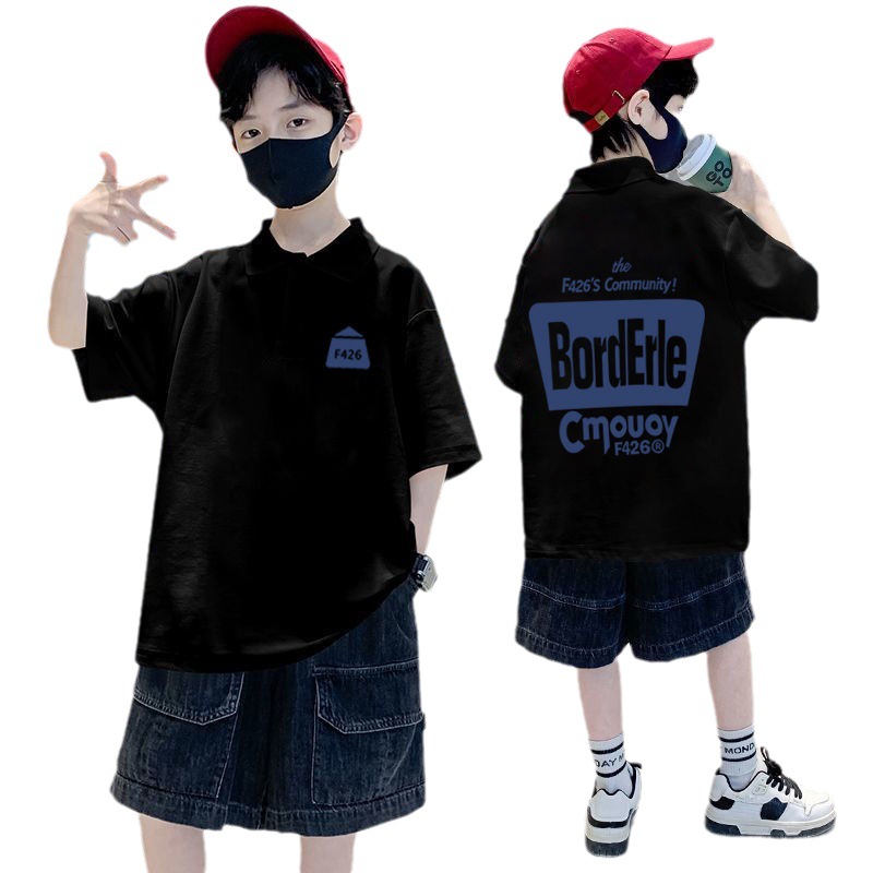 Picture of Boys' short-sleeved POLO collar 2023 Summer new western style children's half-sleeved T handsome boy cartoon fried street top