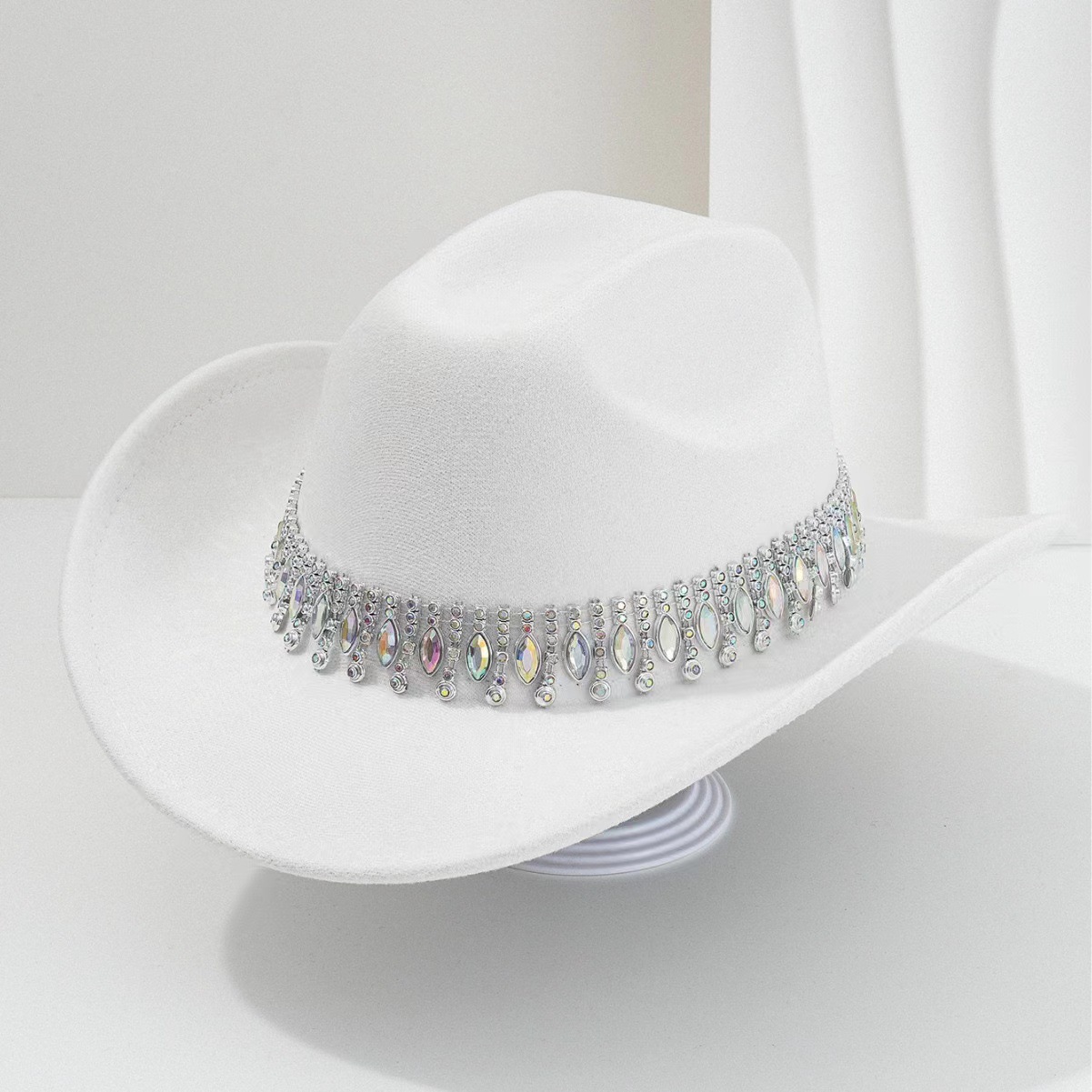 Picture of Rhinestone Accessories Top Hat Men's High-End Felt Western Cowboy Hat Large Brim Hat Women's Summer Jazz Hat