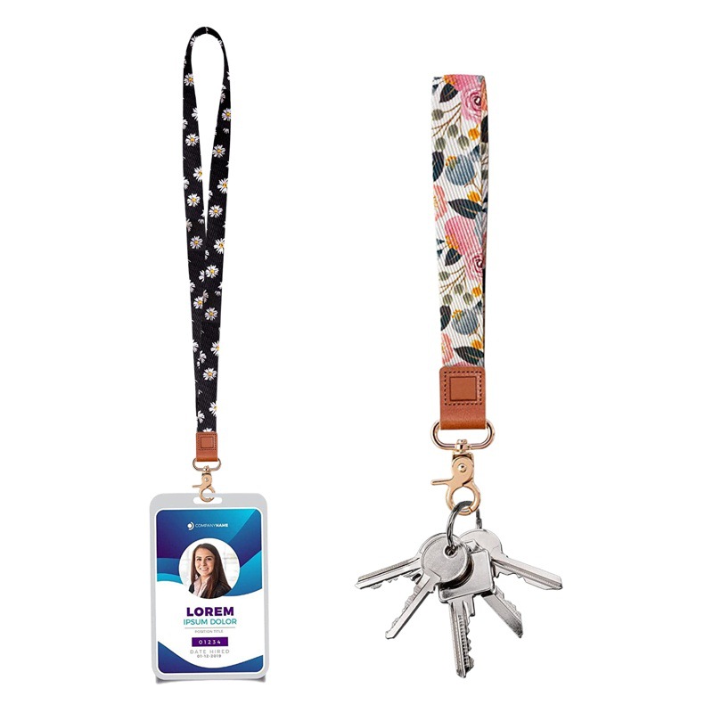 Cross-border Hot Sale New Polyester Thickened Geometric Floral Printed Push-to-Hit Mobile Phone Key Certificate Card Sleeve Lanyard