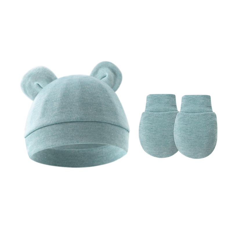Picture of 2023 foreign trade baby pullover cap Mickey ears baby hat newborn tire cap anti-scratch gloves 2-piece set