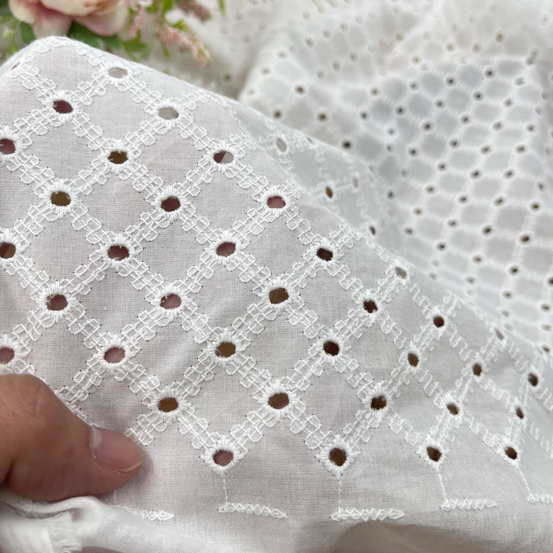 Picture of Lace fabric summer cotton skirt clothing DIY women's water soluble cotton embroidered cotton hollow embroidery fabric