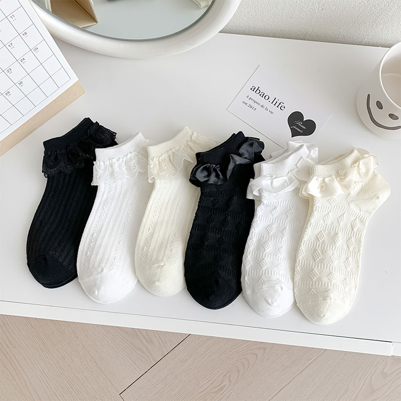 Socks Women's Japanese-style Lolita Satin Lace Cute Girls Short Socks Spring and Summer Collocation Small Leather Shoes Sweet Princess Socks