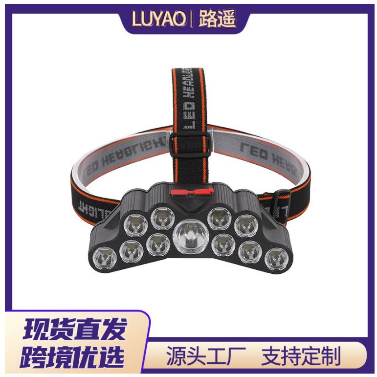 Cross-Border New Six-Head Lamp Strong Light Led USB Rechargeable Head-Mounted Flashlight Outdoor Waterproof Fishing Super Bright Camping
