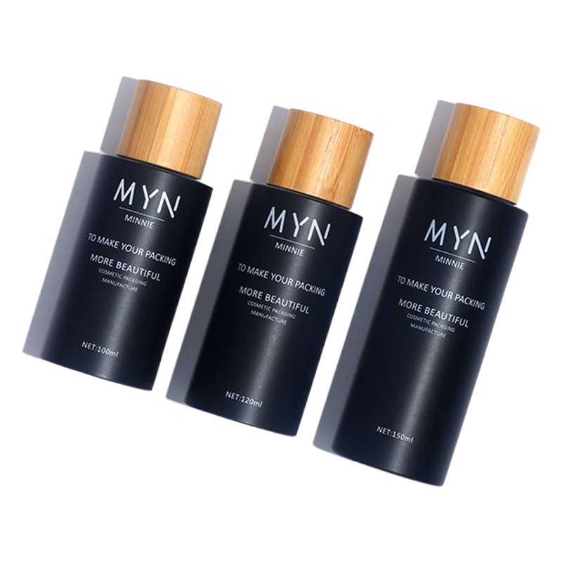Spot 100ml120ml150ml200ml cylindrical shampoo bottle bamboo lid plastic sub-bottled frosted PET