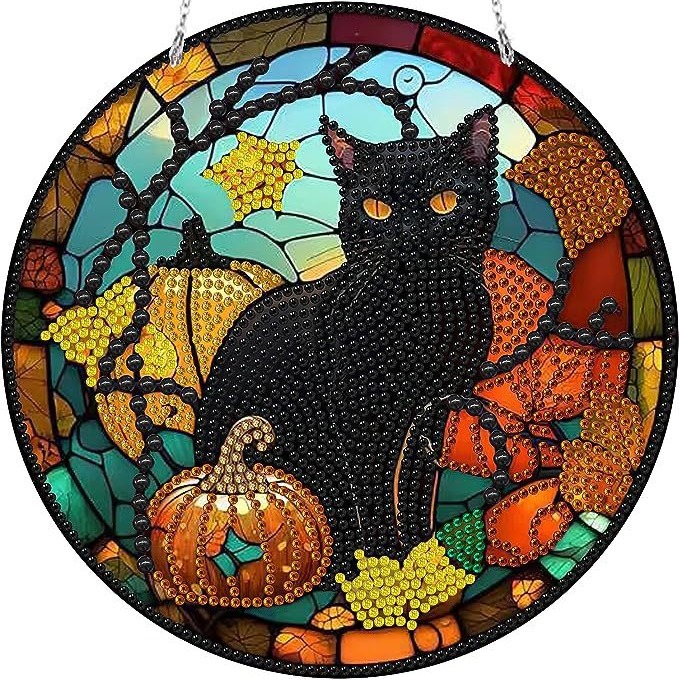 DIY 5D Halloween Pumpkin cat Diamond painting kit hanging wall art logo cat diamond art
