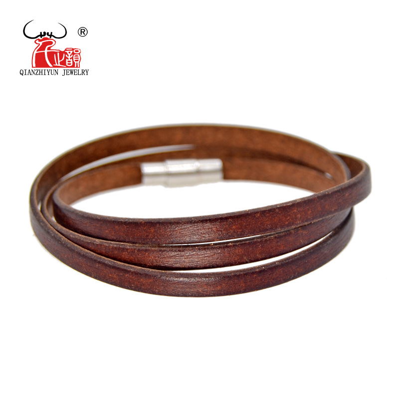 Handmade cowhide bracelet 3-layer magnetic buckle bracelet European and American retro cotton and linen clothing accessories Yiwu jewelry factory wholesale