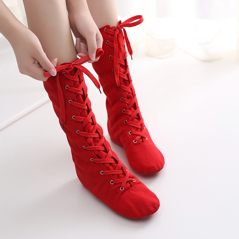 Picture of High-top Lengthened Adult Canvas Jazz Boots Soft Bottom Dance Shoes New Style Practice Shoes Women's Modern Dance Shoes Ballet Shoes