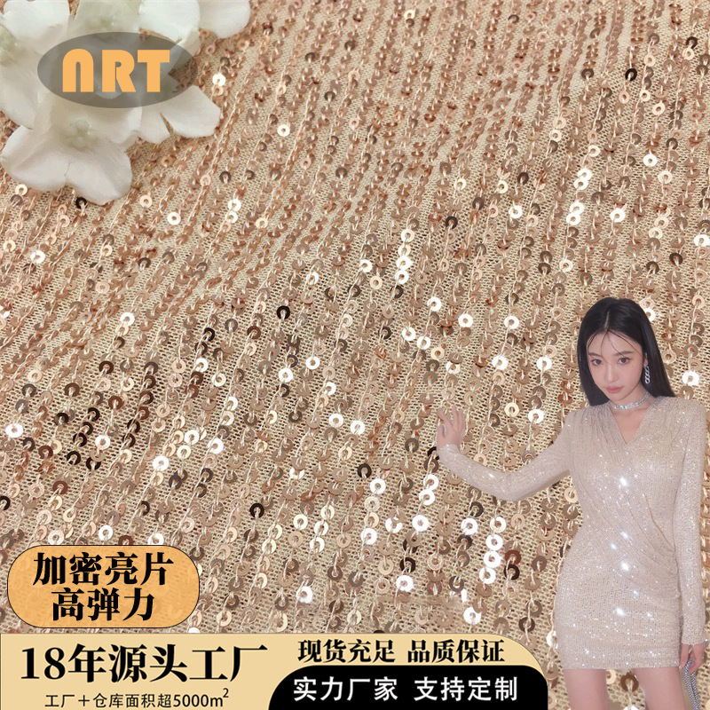 Encrypted Sequin Fabric Elastic Mesh Sequin Fabric Vertical Strip Ready-Made Embroider Shiny Prom Banquet Dress Material