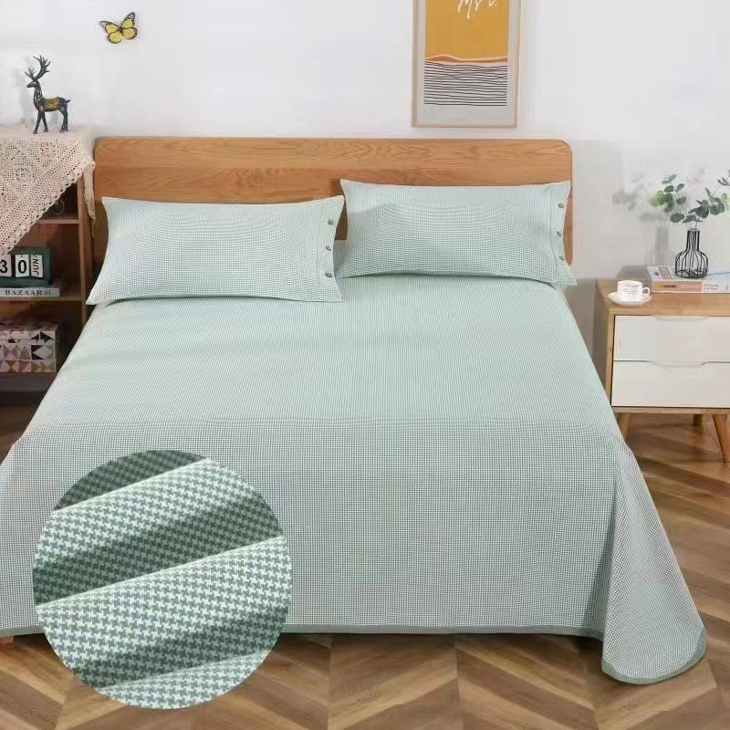 Picture of Summer Pure Cotton Coarse Cloth Cooling Mat Bed Sheet Three-Piece Set Kang Sheet Coarse Cloth Single Piece Linen Quilt Kang Sheet Houndstooth Pattern