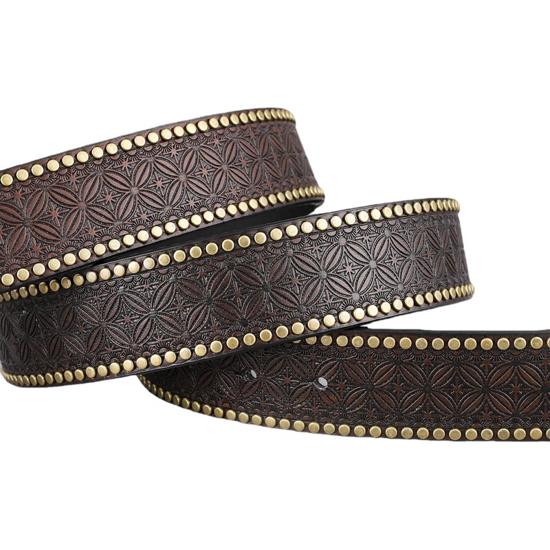 New Denim Belt Men's retro American Belt hip hop trendy beading rivet personalized design Belt men