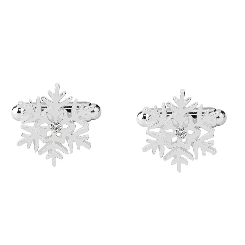 European and American personality Christmas gift snowflake diamond cufflinks snow snowflake shape French cuff Temu in stock