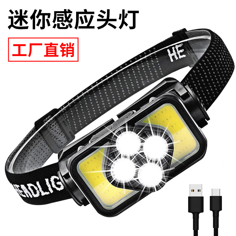 New Led Headlight Outdoor Portable Type-C Rechargeable Smart Sensor Headlight Waterproof Night Fishing Strong Headlight