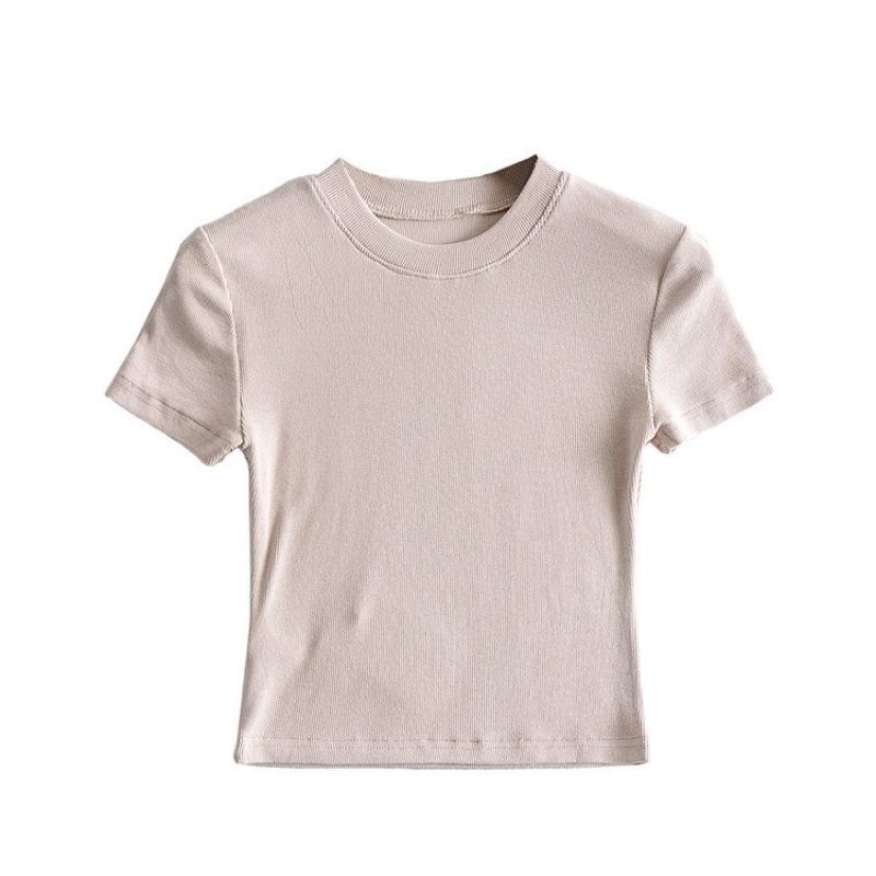 Picture of European and American style hot girl fashion tight turtleneck short sleeve bottoming shirt Women's inner wear slim high waist short T-shirt top