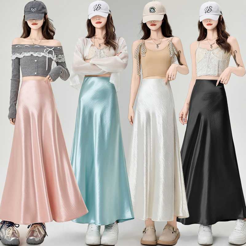 Real Shot of Acetate Fishtail Skirt for Women 2025 Spring and Summer High-Waisted Draped Mid-Length Skirt Covering the Crotch and Covering the Buttocks