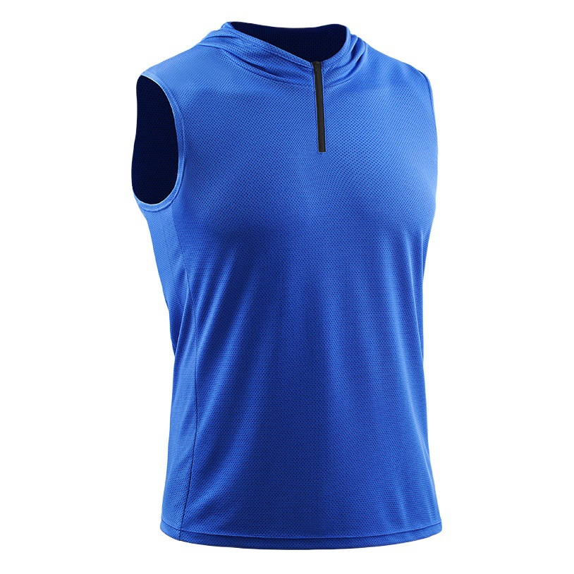Men's Summer Hooded Zipper Sports Vest Waistle Sleeveless Fitness Clothes Loose Running Basketball Quick-drying Clothes Thin