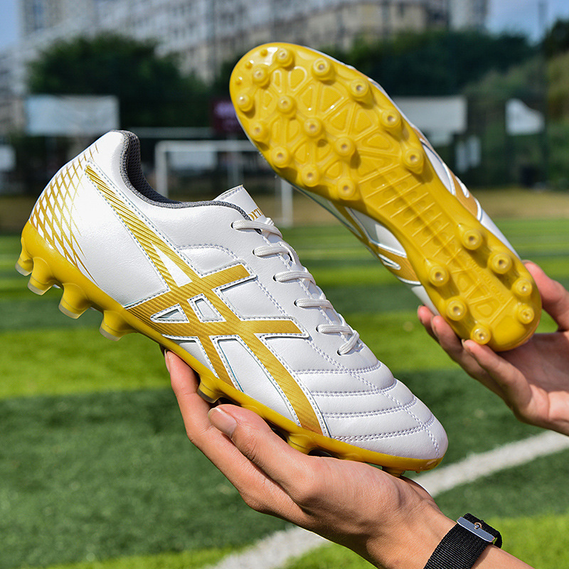 Cross-border football shoes high-top tf broken nails artificial ping leather feet boys and girls competition student training shoes AG spikes
