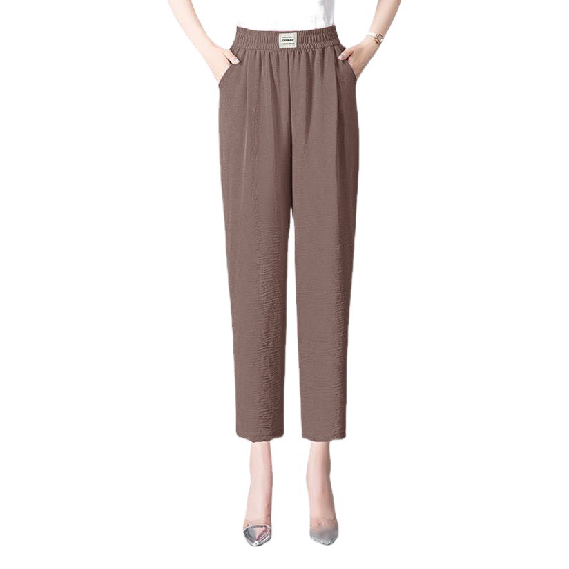 Ice Silk Linen Harem Pants Women's Summer Thin Elasticated High Waist Slimming Mom Pants Women's Loose Large Size Ankle-length Pants