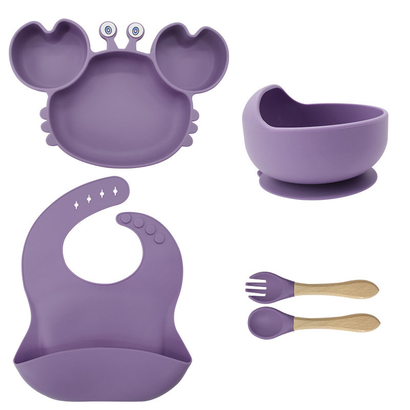 Picture of Baby silicone tableware crab plate suit food supplement bowl bib food grade tableware suit factory direct supply cross-border