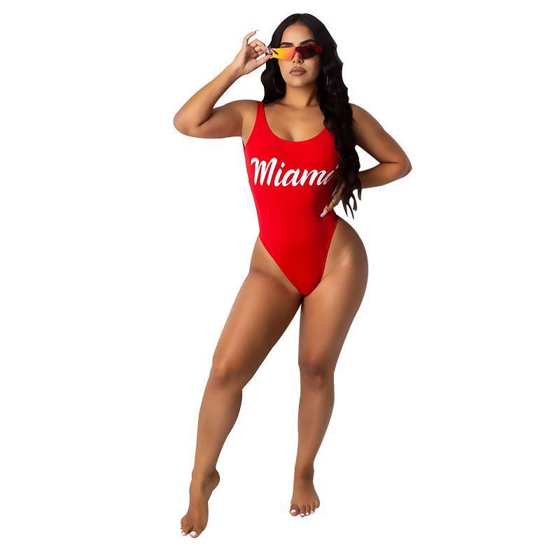 2020 foreign trade new Amazon wish cross-border sexy solid color letter printing backless swimsuit