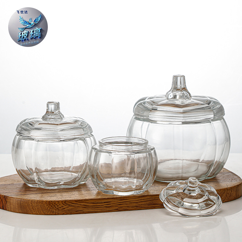 Cross-Border Wholesale Transparent Glass Pumpkin-Shaped Storage Jar, Creative Aromatherapy Cup Candle Container, Candle Holder with Cover
