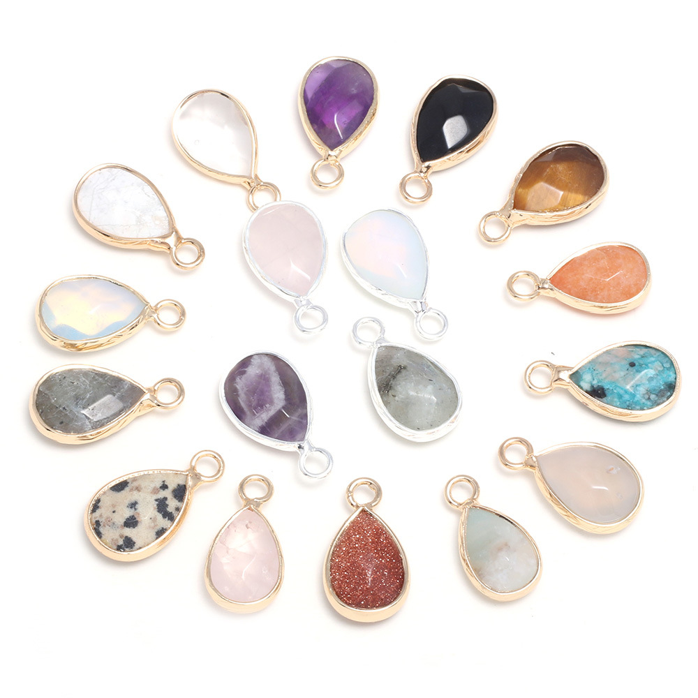 Natural Stone Crystal Cut Face Pendant Drop Shaped Flash Stone Topaz Semi-Precious Stone Edge Pendant DIY Jewelry