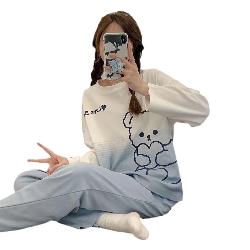 2025 New Pajamas for Women Spring and Autum Pants Long-Sleeved Young Ladies Middle School Students Cartoon Casual Home Wear Autum
