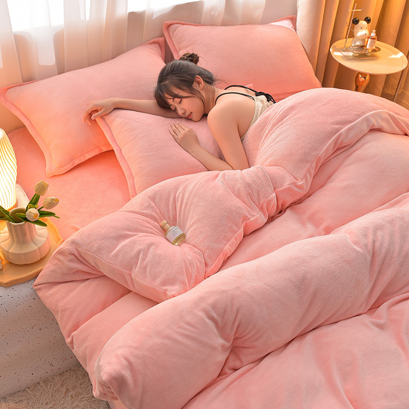 Picture of Category a Maternal and Infant Grade Milk Velvet Four-Piece Set, Warm and Thickeneded Coral Velvet Fleece-Lined Bed Sheets, Fitted Bed Sheets, Quilt Cover, Three-Piece Set