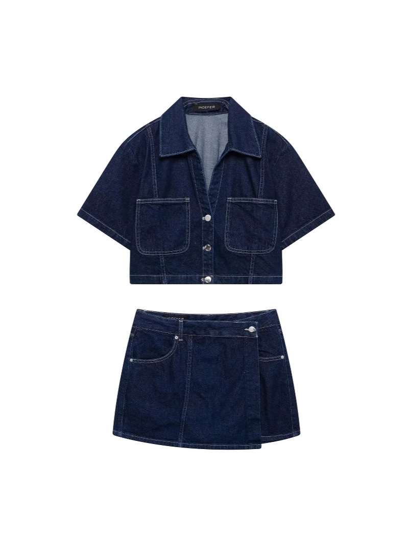 European and American Cross-Border Women's Clothing 2025 Early Spring New Style Elegant Versatile Denim Short Shirt + Skirt Pants Suit
