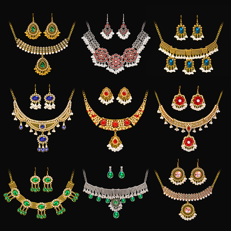 Cross-border Metal Necklace Earrings suit European and American Retro Court French Pearl Water Drops Exaggerated Jewelry Women Wholesale