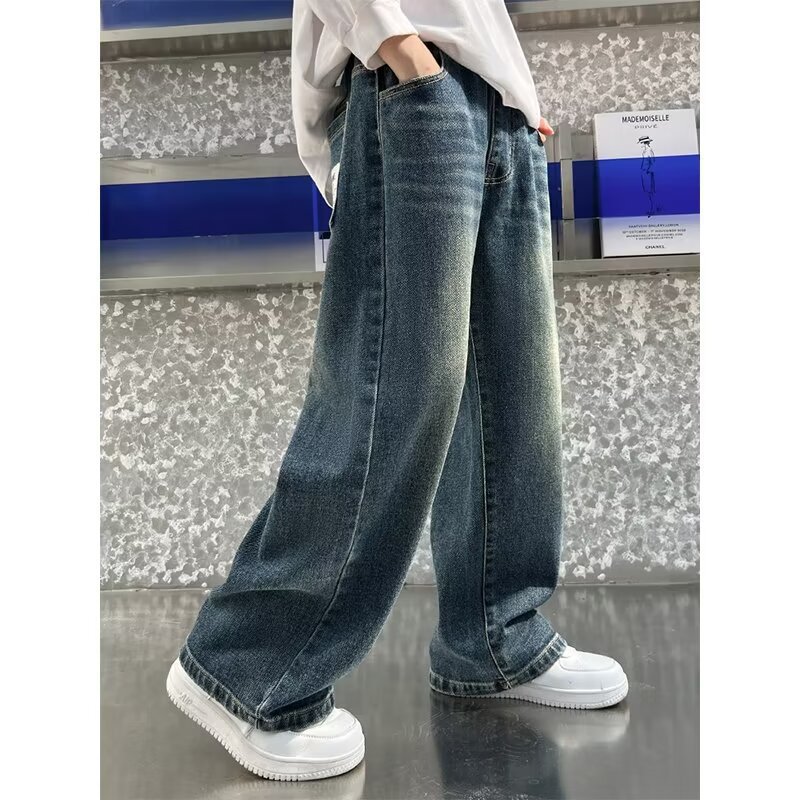 Picture of Children's Clothing Spring and Summer Pants 2024 New Boys' Retro Wide-leg Pants Mid-waist Korean Style Jeans Loose Straight Pants Trendy