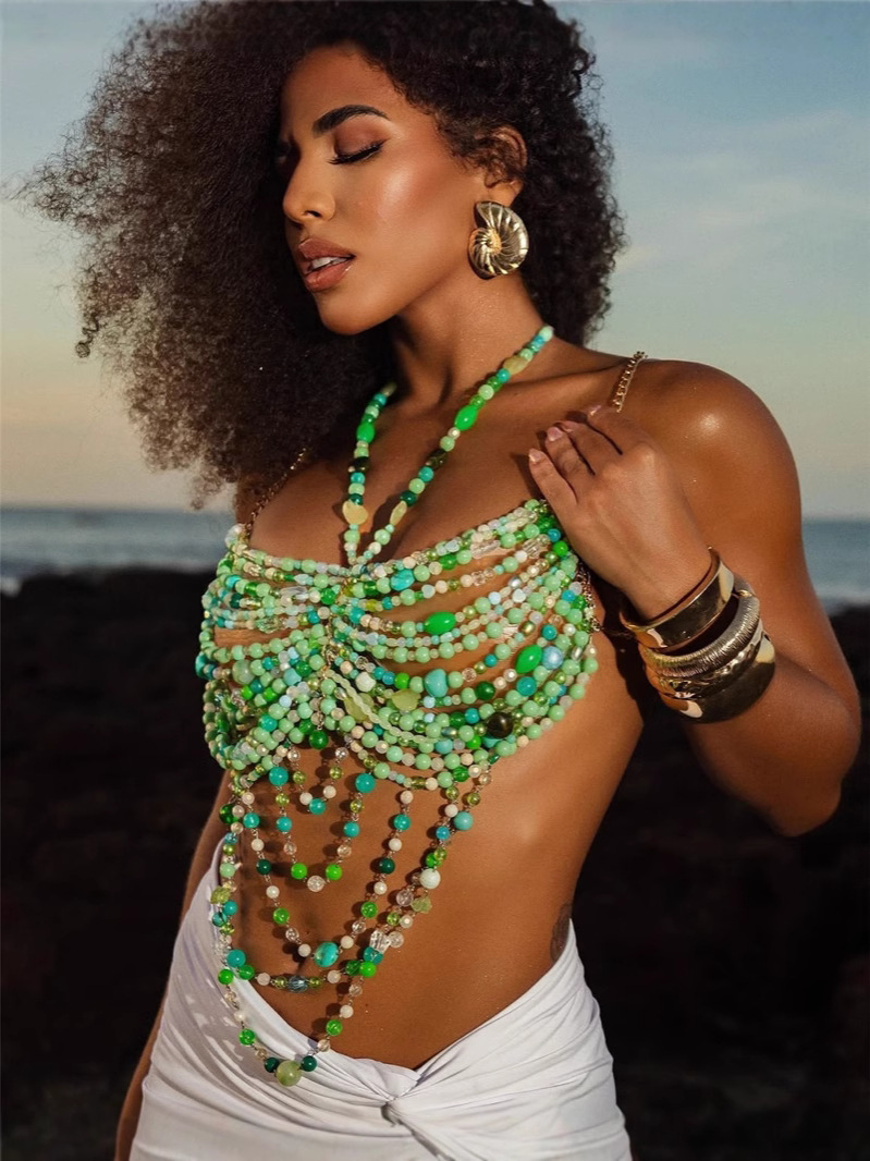 Europe and the United States cross-border AliExpress new pearl tassel body chain neck outer top tide chest ornaments suspenders B25286