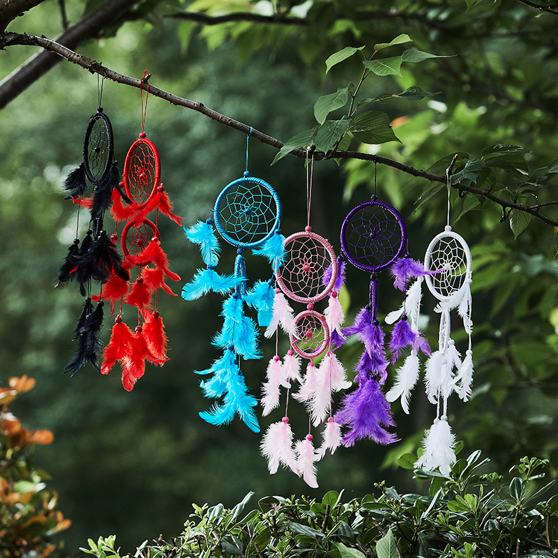 Picture of MS6080 New Double-ring Satin Line Maw Dreamcatcher Home Feather Crafts Wall-mounted Car Pendant