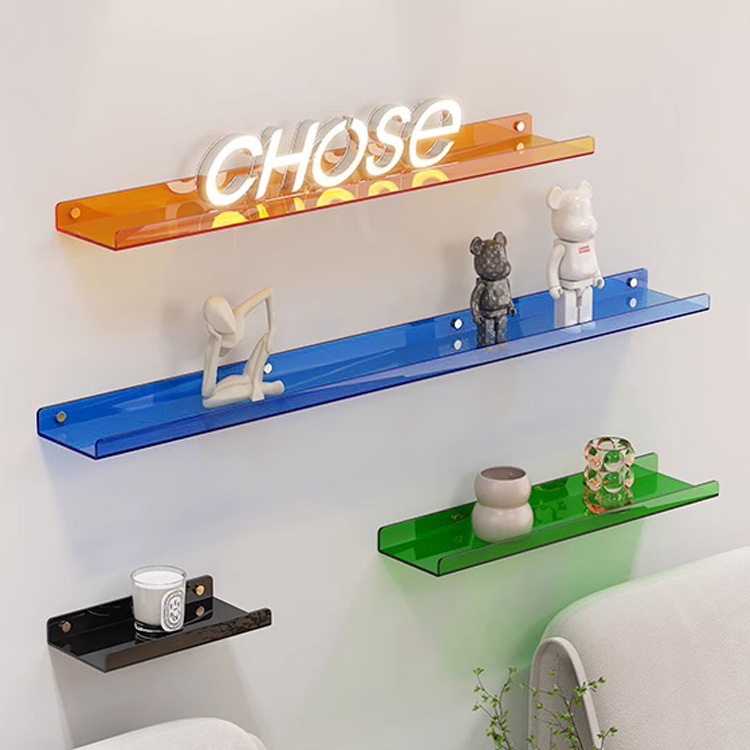 Punching-free acrylic wall shelf living room Nordic flattened partition display rack wall hanging wall shelf fixed