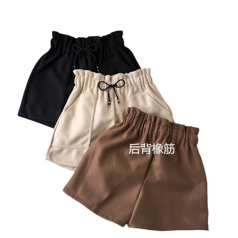 Picture of High Waist Woolen Shorts Autumn and Winter 2024 New Black Wide Leg Pants Slimming Spring Outwear Loose Casual Boots for Women
