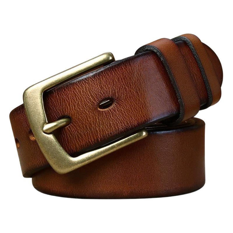 Italian Thickened Top Cow Leather Belt Men's Genuine Leather Pin Buckle European and American Retro Pure Copper Simple All-match Jeans Belt