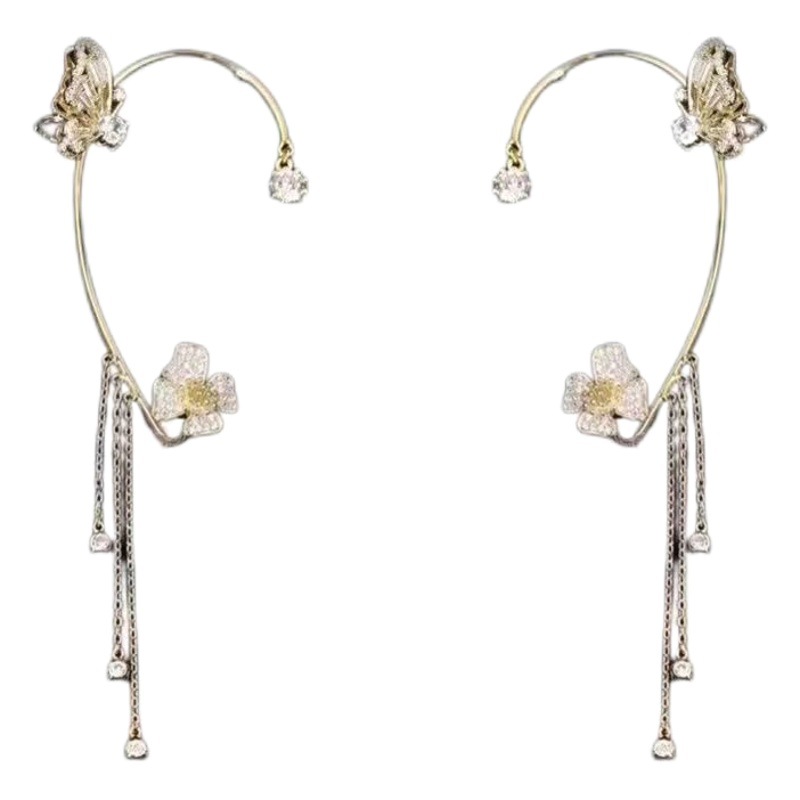 Light Luxury Butterfly Ear Hanging Super Fairy High-level One-piece Ear Hanging Earrings Women's Temperament Ear Clip Earrings Wholesale