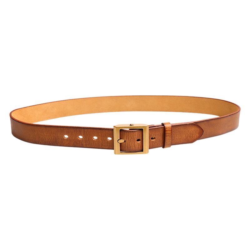 Thickened Bronze Gold Japanese Buckle Hand-polished Color Men's American Style Retro Belt All-match Tooling Top Layer Cowhide Belt