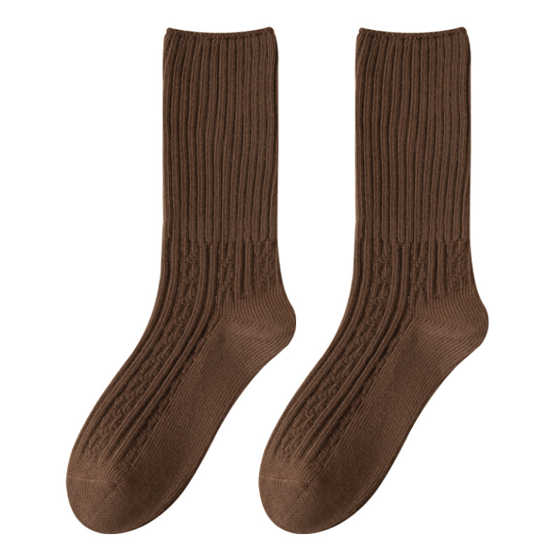 Picture of Zhuji Women's Socks, Autumn and Winter Mid-Calf Socks, Solid Color, Sweat-Absorbent, Double-Needle Breathable Socks, Casual and Comfortable Cotton Socks, Seamless Slouch Socks