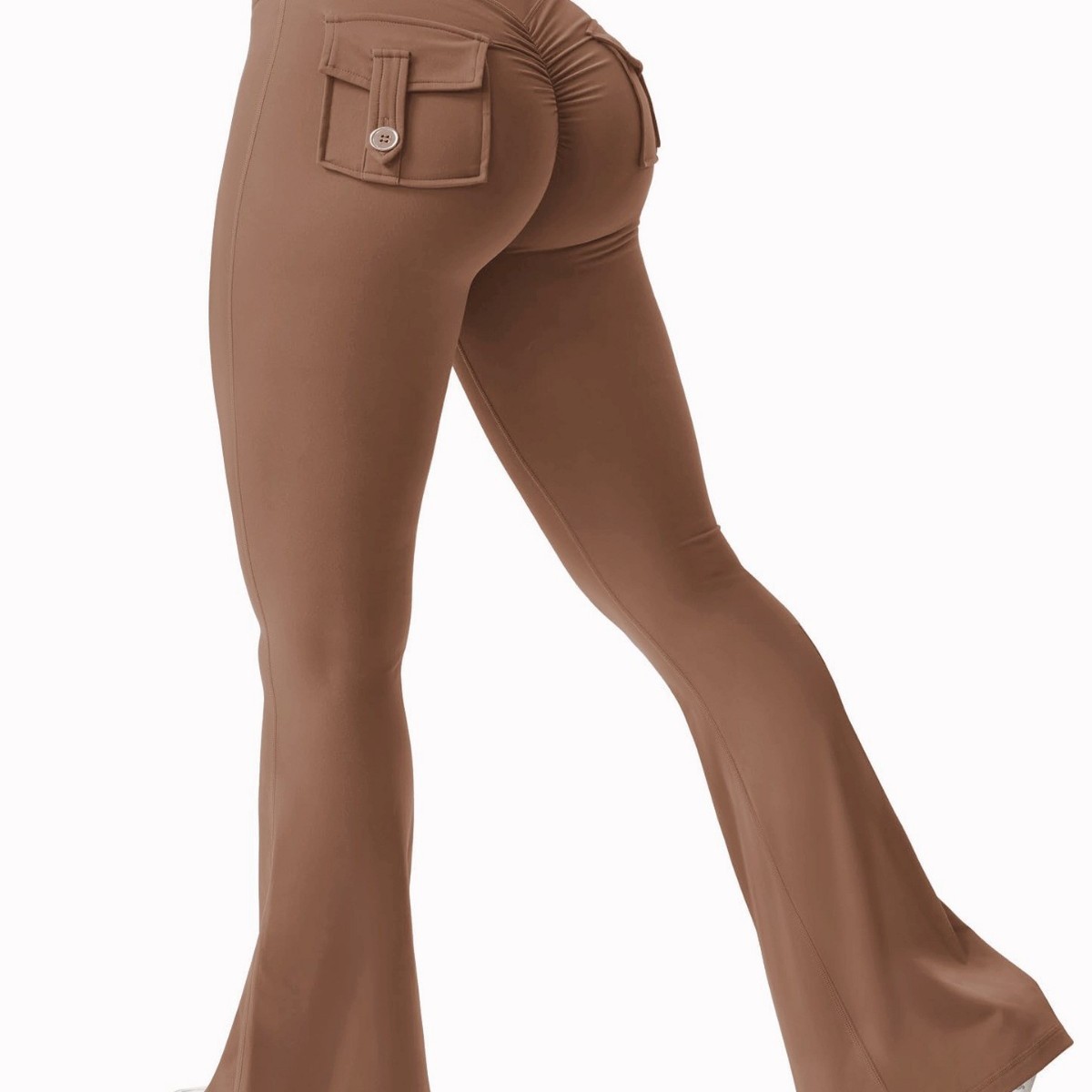 European and American Tooling Style Buttons Peach Hip Yoga Pants Women's Fitness Sports Wide Leg Flared Pants High Waist Quick-drying