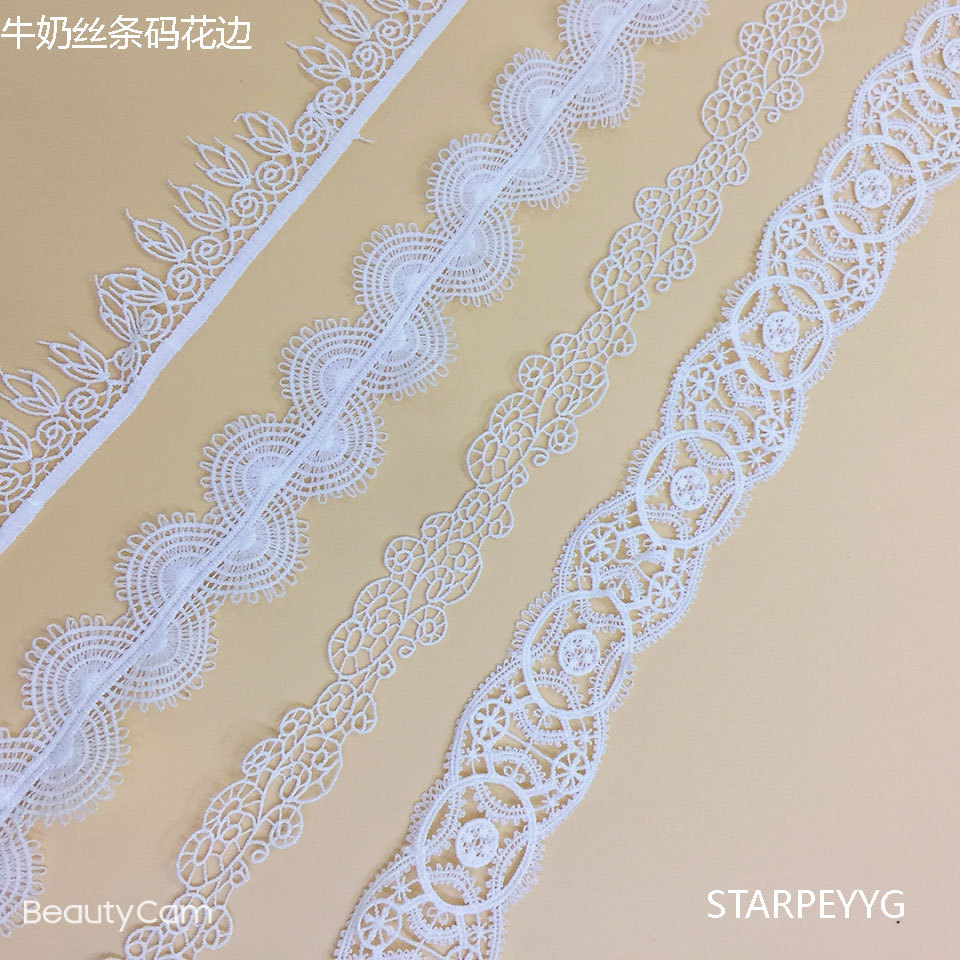 Milk Silk Polyester Barcode Home Furnishing Soft Ornaments Wavy in stock Embroidered Lace Garment Accessories Water Soluble Bead Flower
