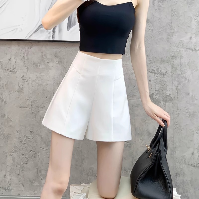 Hot Girls High Waist Slim White Shorts Women's Summer 2024 New Thin All-match A- line Wide Leg Suit Pants