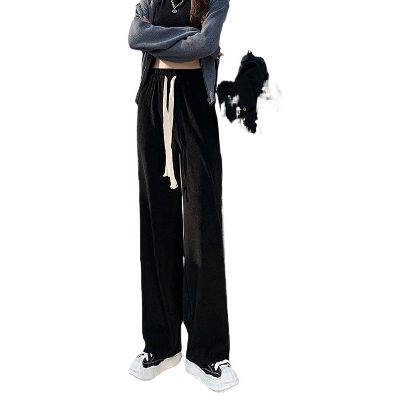 Spring Summer Autumn New Dipped Wide Leg Pants Women's Pants Straight High Waist Trousers Casual Slimming Casual Pants with Drawstring Y
