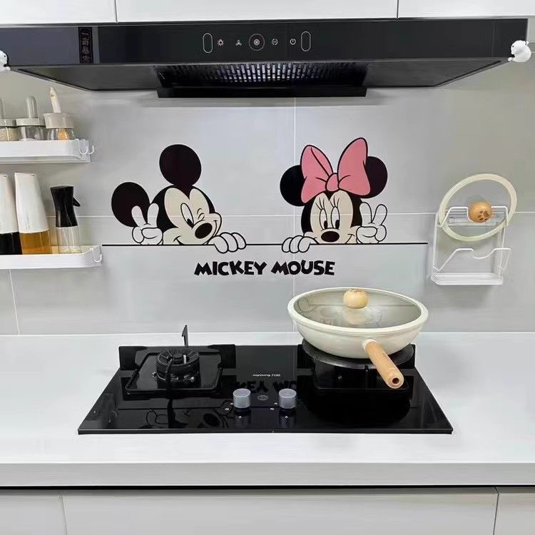 Mickey Minnie kitchen oil smoke-proof film high temperature range hood stove wall self-paste waterproof wallpaper transparent