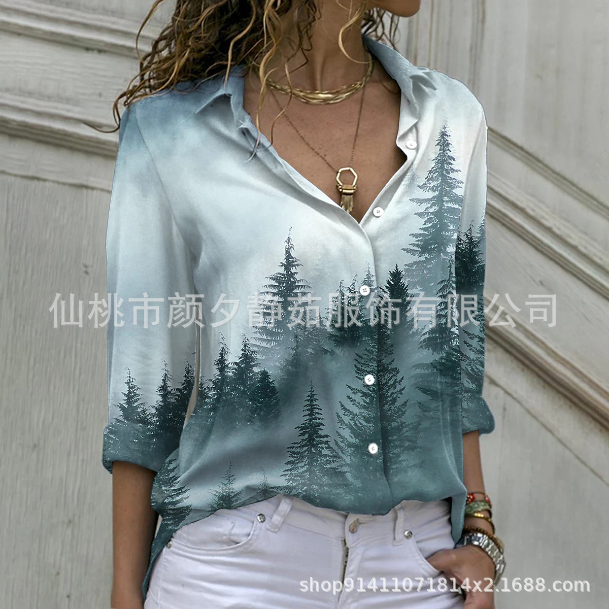 Picture of 2022 New Foreign Trade Women's AliExpress Spring Long Sleeve Shirt Fashion plus size Printed Top