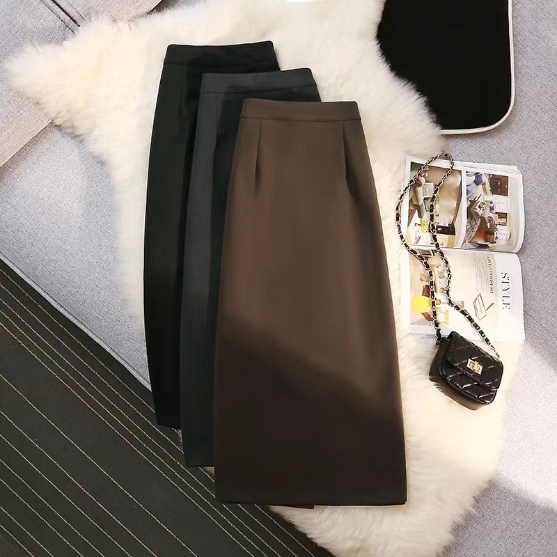 Thick woolen split skirt women's autumn and winter high waist slimming straight one-step skirt mid-length A- line sheath dress